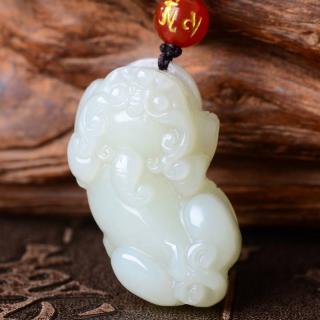 开光新疆天然和田玉貔貅吊坠挂坠项链皮丘青白玉护身符男女情侣款